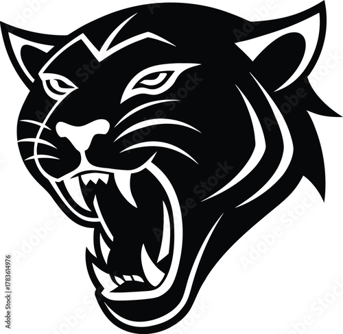 Roaring jaguar head logo outline style design