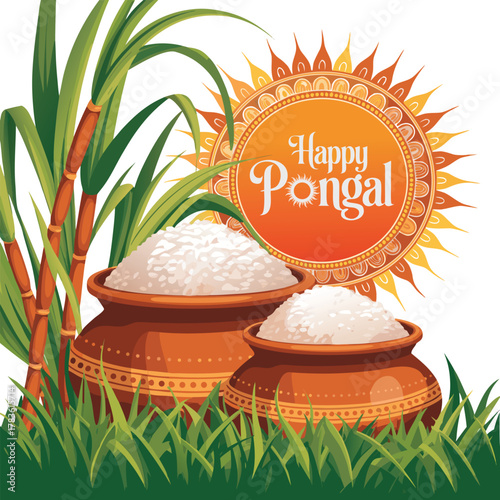 Happy Pongal Festival Background Template Design Vector Illustration.