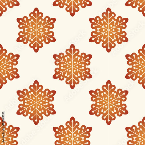 Christmas cookies with icing, festive star shaped treat for New Year and Christmas. Seamless pattern. Vector illustration