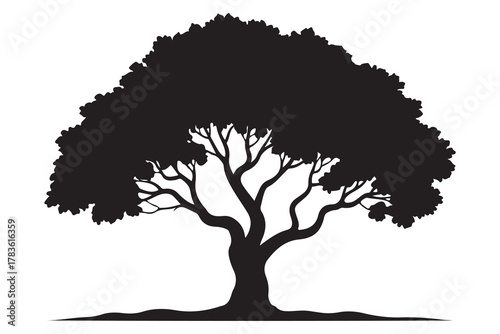 Large tree silhouette icon with spreading branches and dense foliage in bold black design
