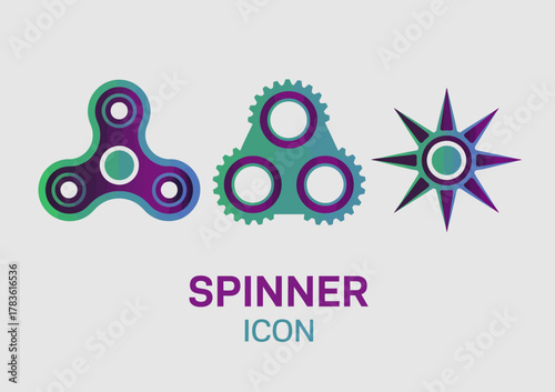 This image features a vibrant collection of spinner icons, showcasing three unique designs that are perfect for modern digital graphics or motion animation projects.