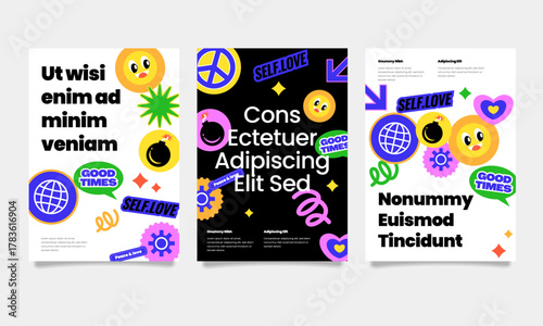 Y2K Stickerbomb Posters: Playful, Funky, and Retro Graphic Design Templates