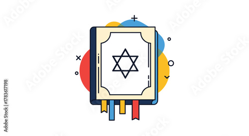 An illustrative icon of a Jewish holy book, such as the Torah or Siddur, adorned with the Star of David, representing faith and cultural heritage.