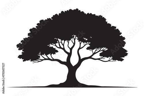 Large tree silhouette icon with spreading branches and dense foliage in bold black design
