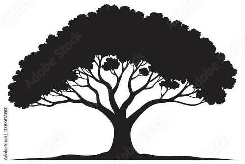 Large tree silhouette icon with spreading branches and dense foliage in bold black design
