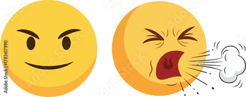 Yellow Circular Emojis Illustrating Mischief and Sneezing Expressions