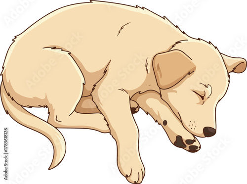 Sleeping homeless puppy vector cartoon illustration