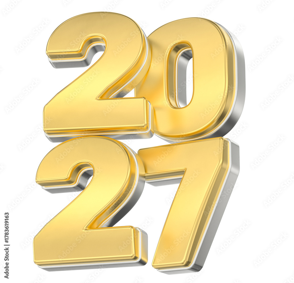 Obraz premium Premium 2027 digits in shining gold and silver metallic finish, representing success and upcoming future.
