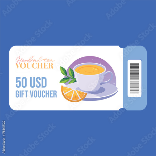 Herbal Tea 50 USD Gift Voucher Card Vector Design