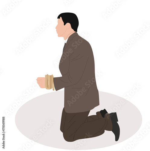 man's hands tied with rope