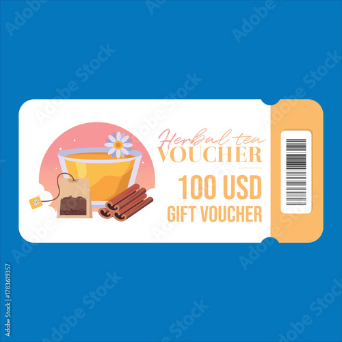 Herbal Tea 100 USD Gift Voucher Card Vector Design