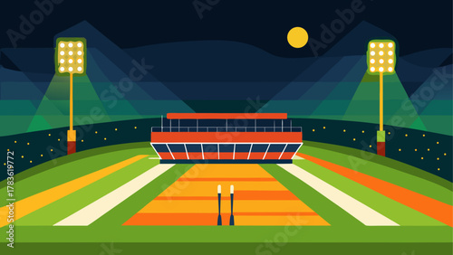 Illustration of a cricket stadium at night