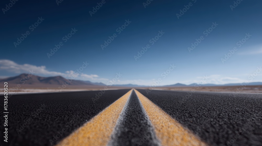 Fototapeta premium Desert road splitting into the sky, surreal journey composition,