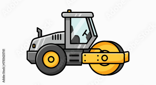 Sleek Road Roller Compactor Illustration - Modern Heavy Construction Vehicle Icon