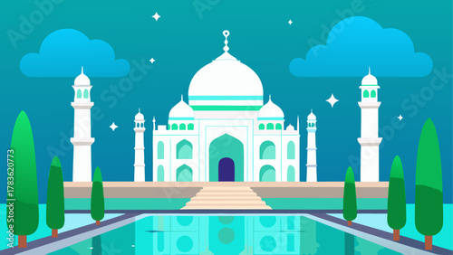 Taj mahal with reflection and blue sky