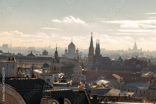 A stunning view of Moscow's skyline captured from a rooftop