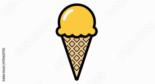 Golden Scoop in a Crispy Cone: Simple Cartoon Ice Cream Icon