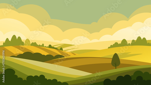Cartoon landscape with hills and clouds