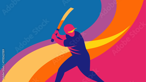 Silhouette of cricket player with bat art