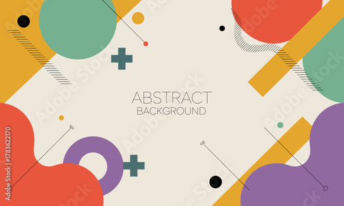 A vibrant and playful abstract background filled with various geometric shapes and colors, perfect for modern design projects, conveying creativity and artistic expression.