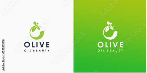 Elegant Olive Oil Beauty Brand Logo with Leaf and Droplet Elements