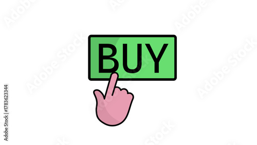 Buy button icon with hand click symbol flat vector illustration isolated