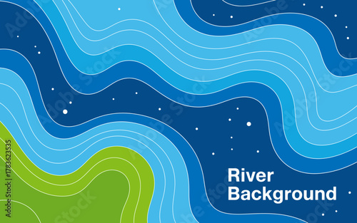 An abstract design showcasing the flowing contours of a river in various shades of blue and green, which evokes feelings of calmness and harmony with nature and the environment.