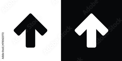 Upward Arrow Icon on Split Background, Black and White UI Element, Minimal Style