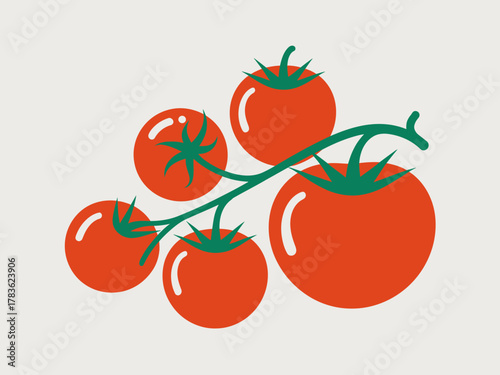 A beautifully stylized representation of tomatoes on a vine, symbolizing freshness, health, and the joy of nature's bounty in a minimalist artistic style.