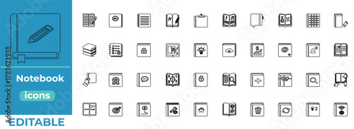 Clean Notebook Icon Set for Education and Business Vector Line Art