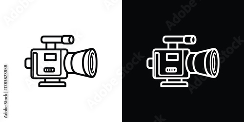 Video Camera Icon, Transparent Film Camera, Outline Camcorder With Handle, Lens