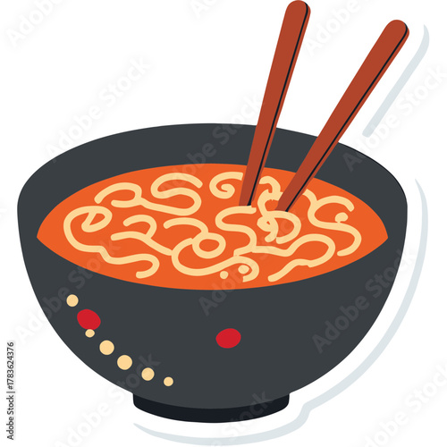 A tiny bowl of ramen with blushing narutomaki and happy chopsticks | kawaii cartoon style | warm pastel tones | soft hand-drawn textures | smiling steam clouds | cute and cozy mood