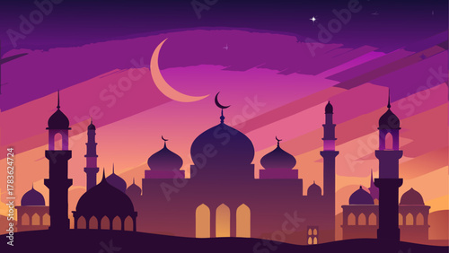 Silhouette of mosque against purple sky