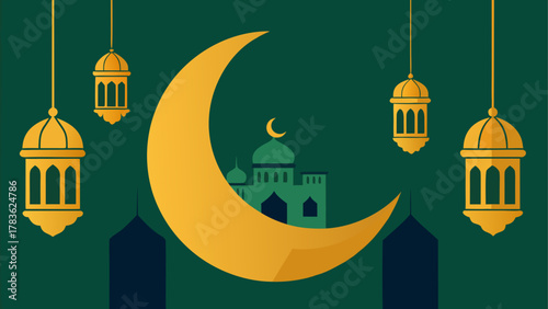 Illustration of ramadan with moon and lamps