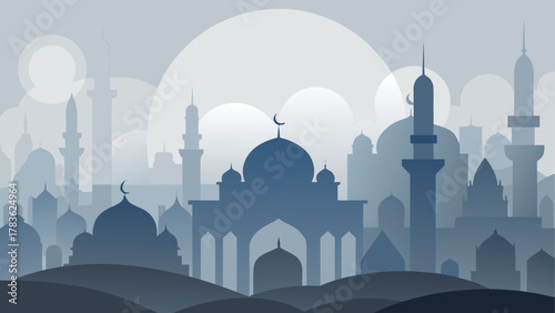 Silhouette of mosque and minarets design