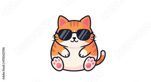 Cute Cartoon Cat Wearing Sunglasses Adorable Illustration of a Happy Kitty for Design