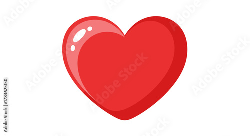 Vibrant Glossy Red Heart Symbol of Love Passion Romance and Affection Ideal for Valentine's Day or Expressing Deep Feelings in Graphic Design Projects and Digital Art with Clean Aesthetic