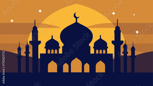 Silhouette of mosque against sunset sky