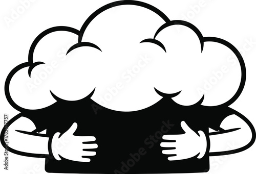 A muscular cloud with arms and hands is hugging itself, showing strength and resilience, isolated on white background the clouds strong arms and determined expression convey a sense of selfreliance an