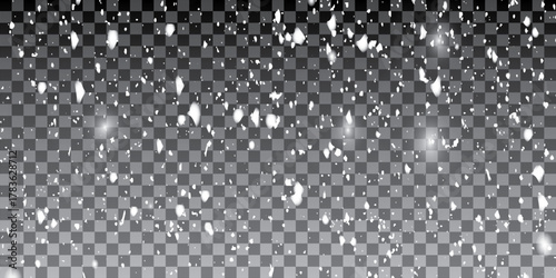  Vector heavy snowfall, snowflakes in various shapes and forms. Many white cold flakes elements on a transparent background. White snowflakes are flying in the air. snow background.
