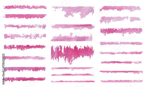 Collection of Pink Watercolor Brush Strokes and Textured Lines | Hand-Painted Abstract Pink Brush Textures and Decorative Design Elements