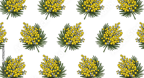 Cartoon mistletoe pattern, green leaves, white berries, holiday decoration, Christmas ribbon, festive botanical design, textile repeat, flat vector art, seamless seasonal background