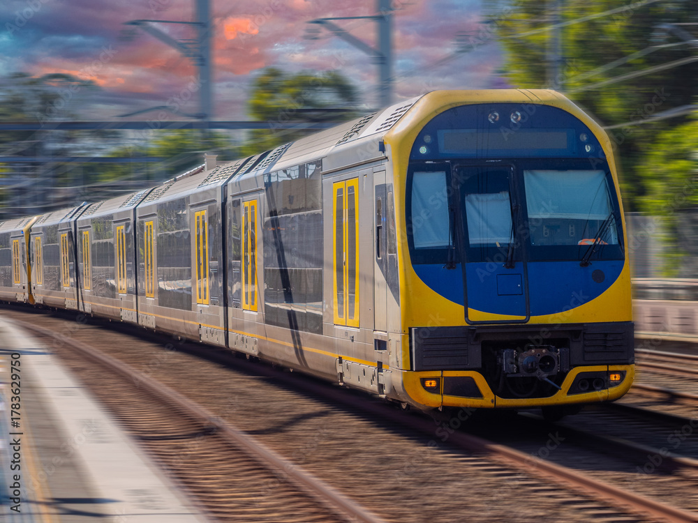 Naklejka premium Passenger Train going through Summer Hill train station a suburban Sydney train Station NSW Australia