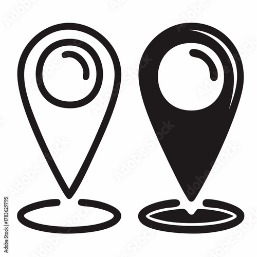 Location Pin Icons Set, Black and White, Navigation, Map Pointer, GPS