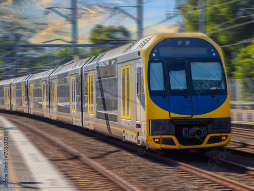 Photography Passenger Train going through Summer Hill train station a suburban Sydney train