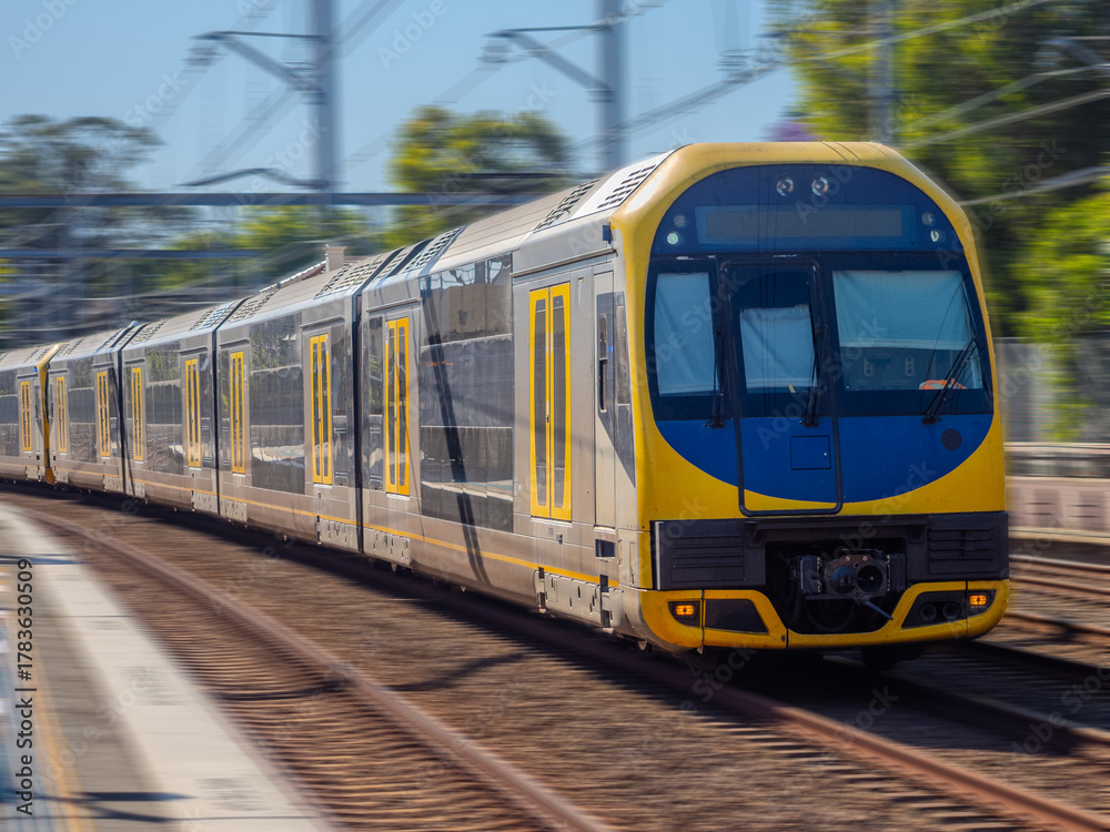 Naklejka premium Passenger Train going through Summer Hill train station a suburban Sydney train Station NSW Australia