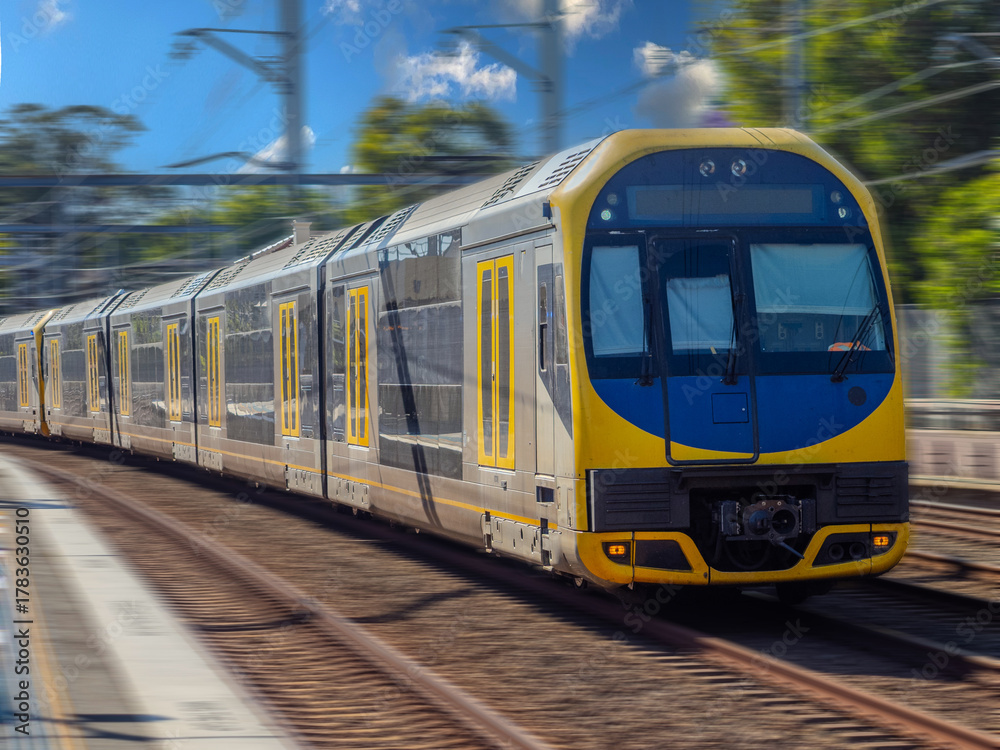 Naklejka premium Passenger Train going through Summer Hill train station a suburban Sydney train Station NSW Australia