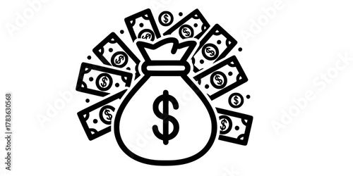 money bag with dollar money icon vector
