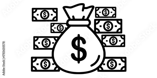 money bag with dollar money icon vector
