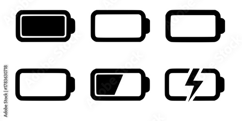 Battery icon set vector. battery charging symbol, battery charge level vector
